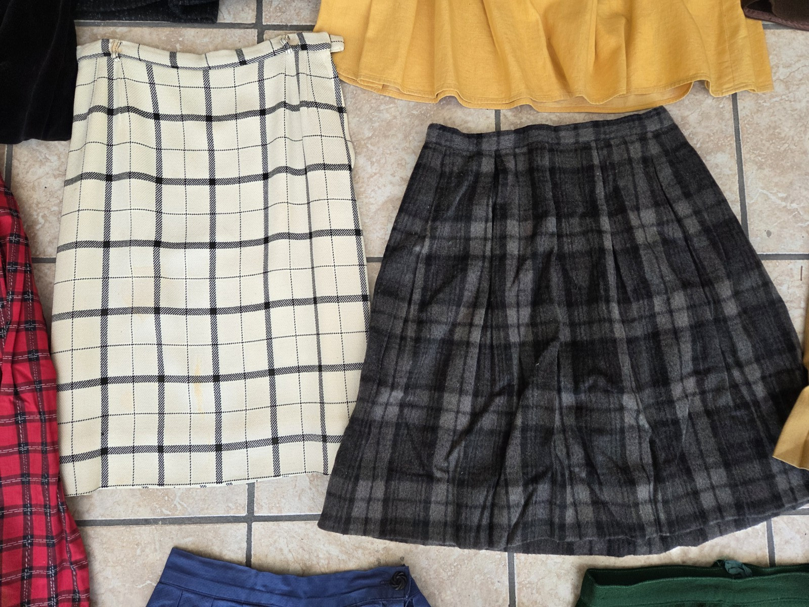 Vtg Lot of 15 1950’s 1960s SKIRTS Wool/Cotton/Straight/Pleated Plaid/Solids ASIS