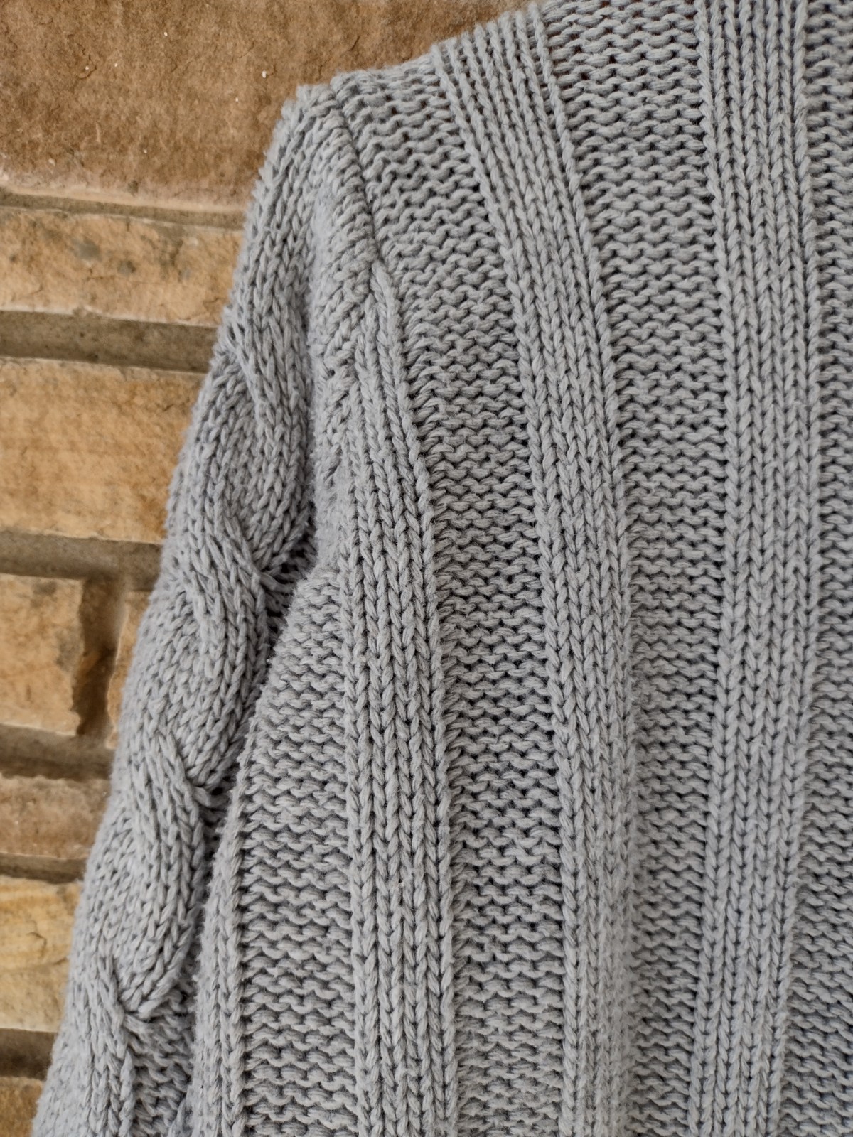 Hand Knit Gray Cable Knit Sweater Wool Blend Artisan Made Chunky Fisherman M/L