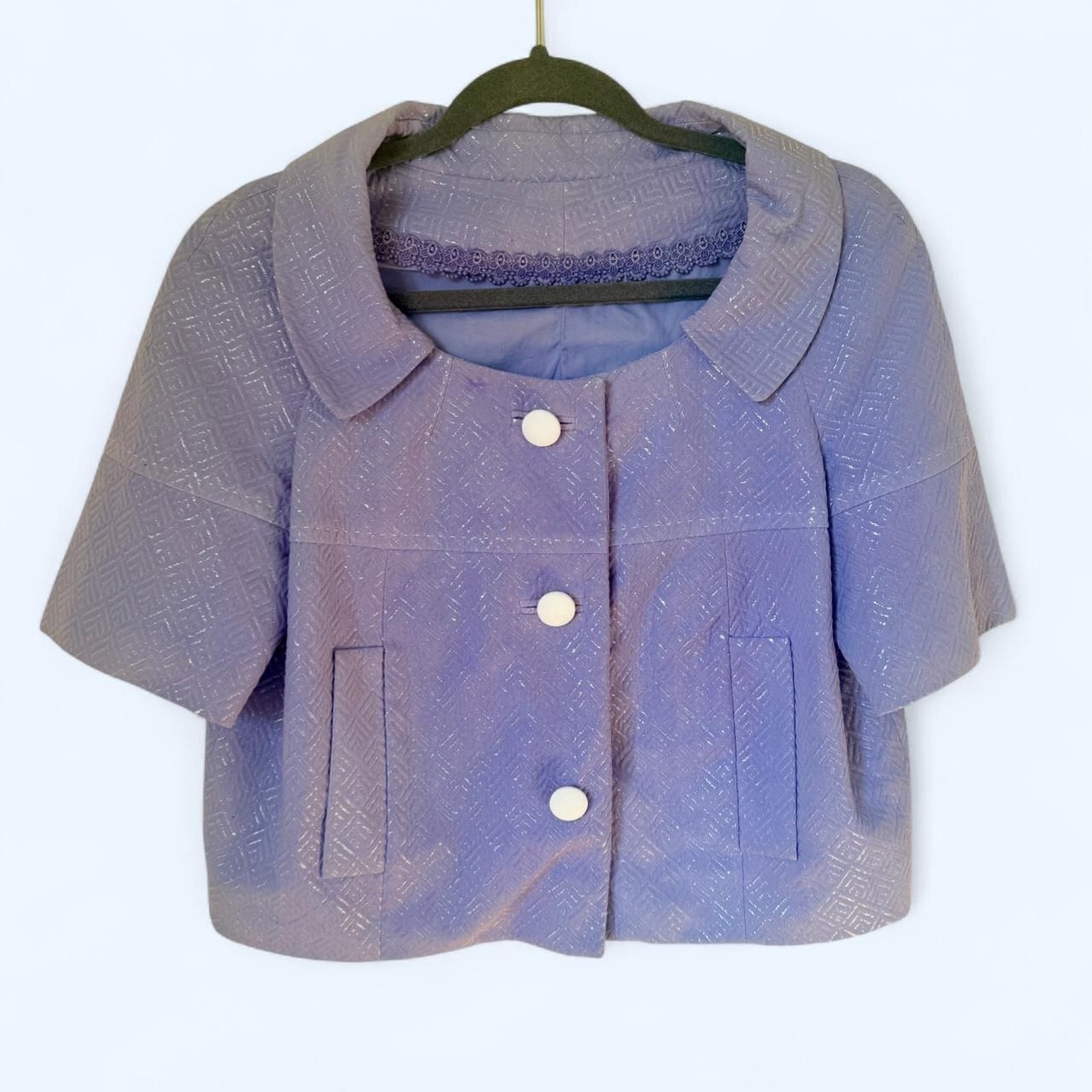 Vintage 60s Retro Cropped Button Up Blouse Jacket with Collar and Pocket