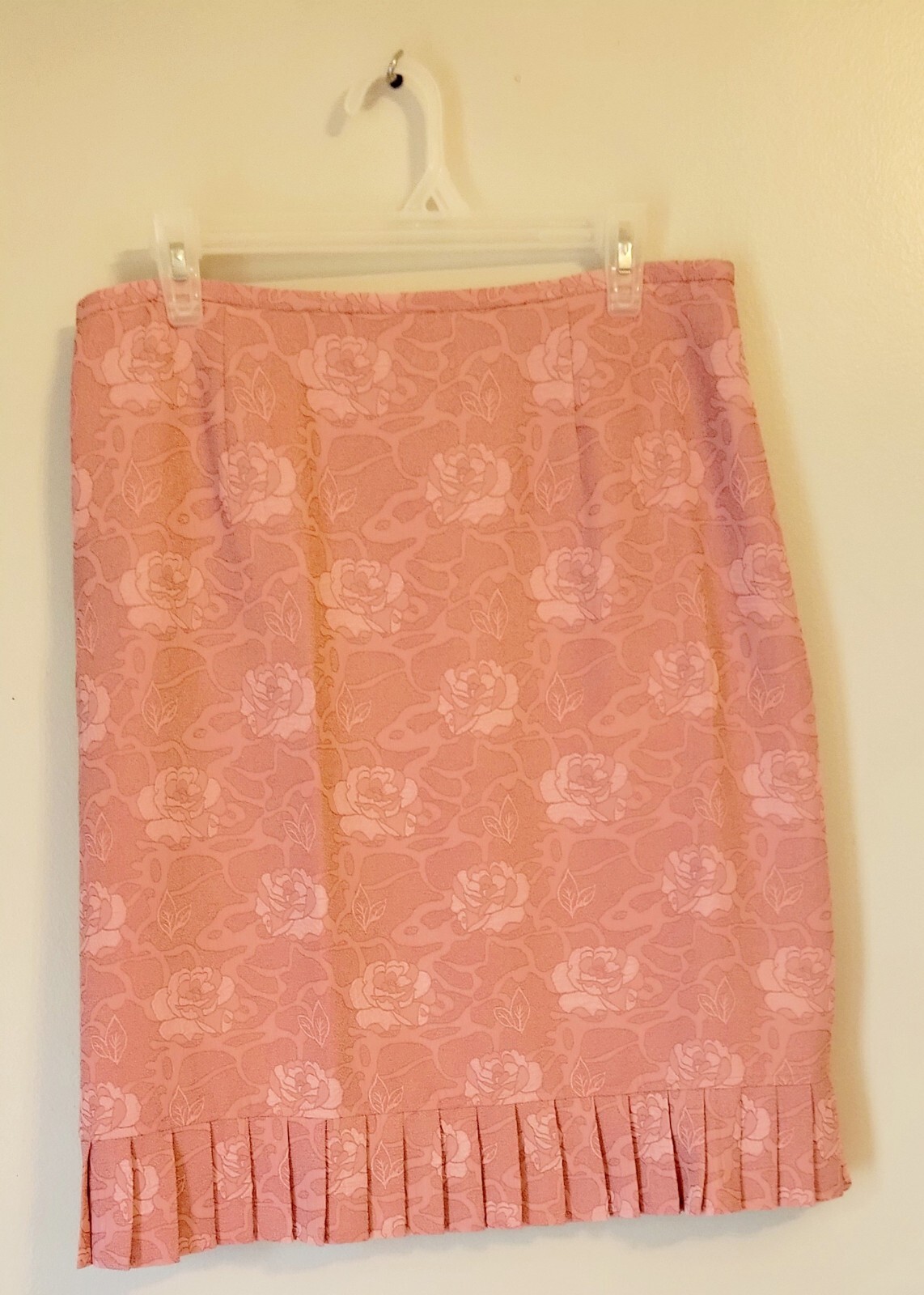 Vintage 90s Stanley Blacker Dusty Rose Brocade Skirt Pinup 14 Pleated Ruffle