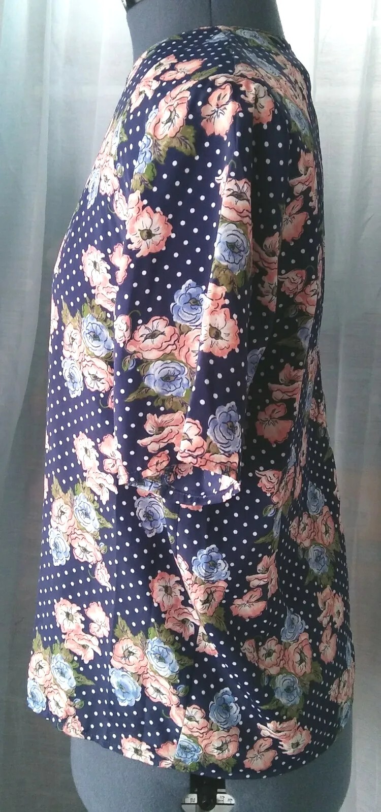Vintage Gianna Navy Blue Blouse with Polka Dots & Florals Size Medium