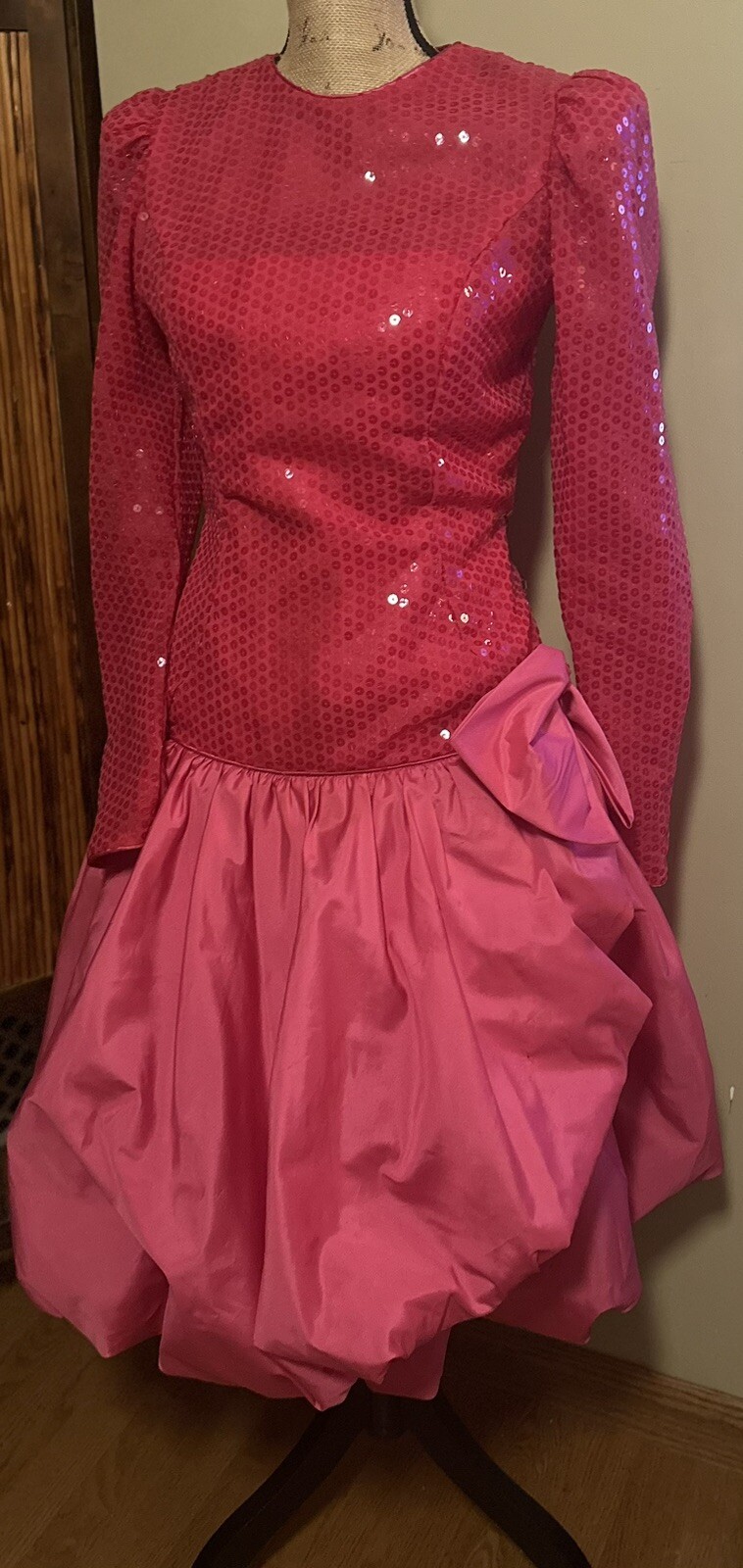 Vintage Totally 80s Madonna MTV Party Prom Dress Bubblegum Lace Sequin Bow 11/12