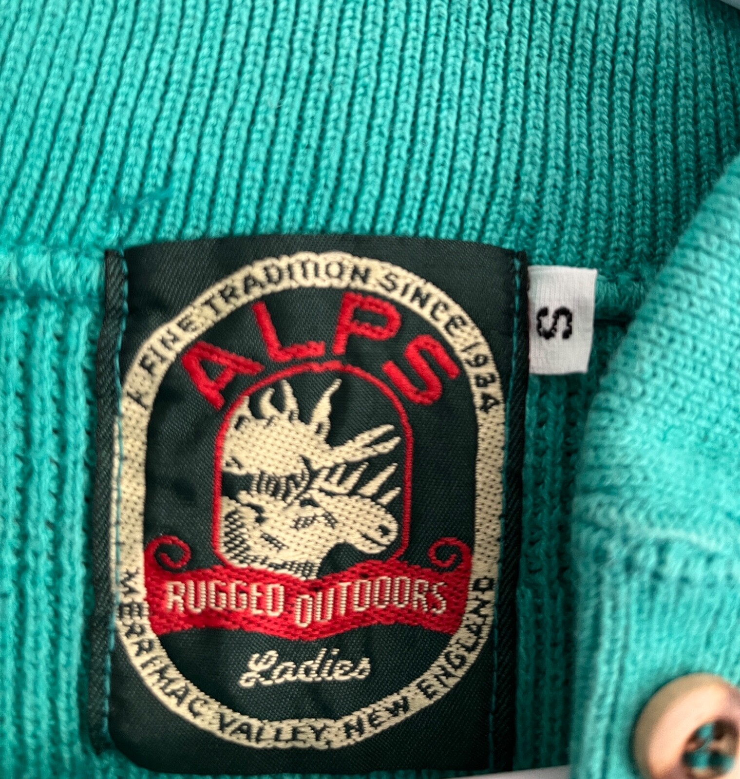 Vintage 1981 Alps Rugged Outdoors Green Cotton Fatigue Henley Sweater Womens XS