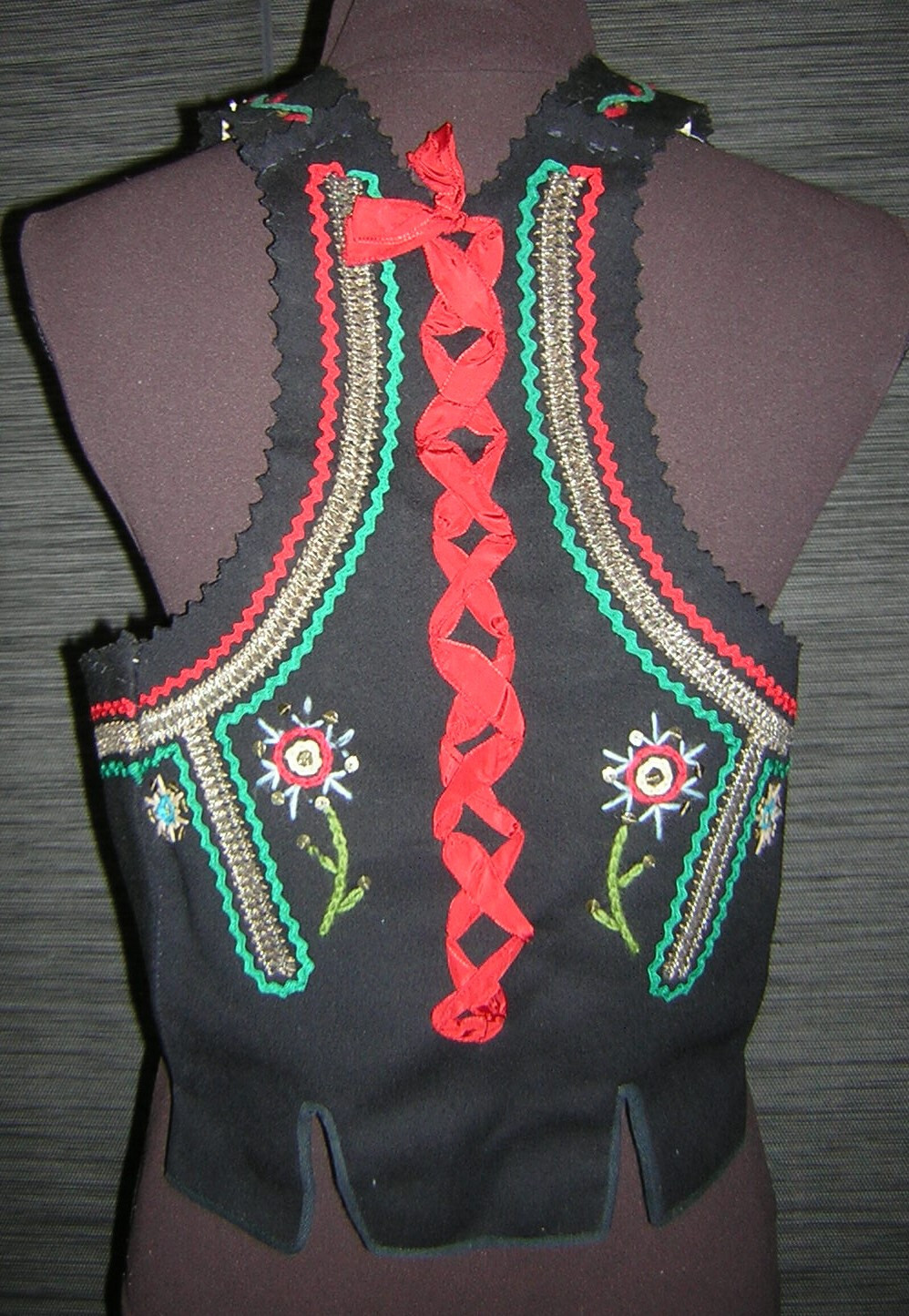 CZECH VINTAGE ANTIQUE WOMENS PEASANT FOLK COSTUME VEST CORSET HAND EMBROIDERY