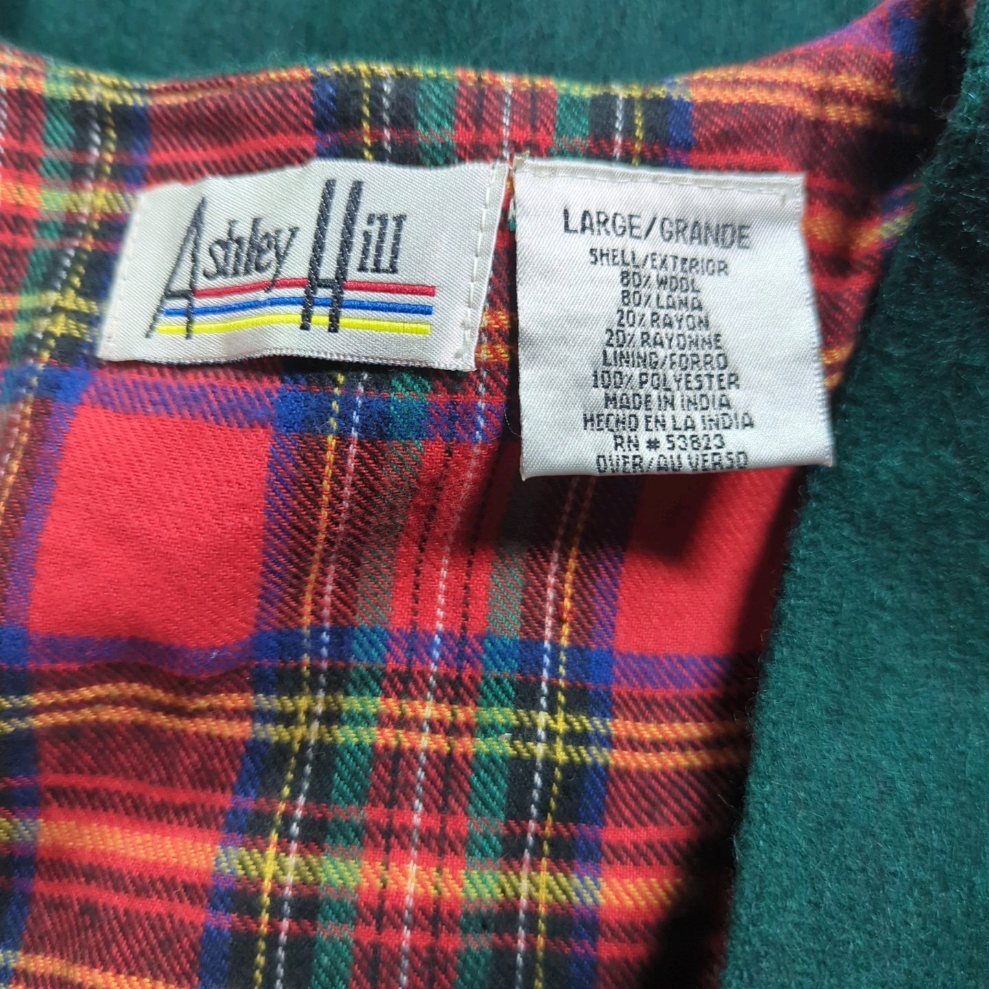 Vtg Ashley Hill Wool Vest Womens L Green Christmas Tree Cabin Buttons Country