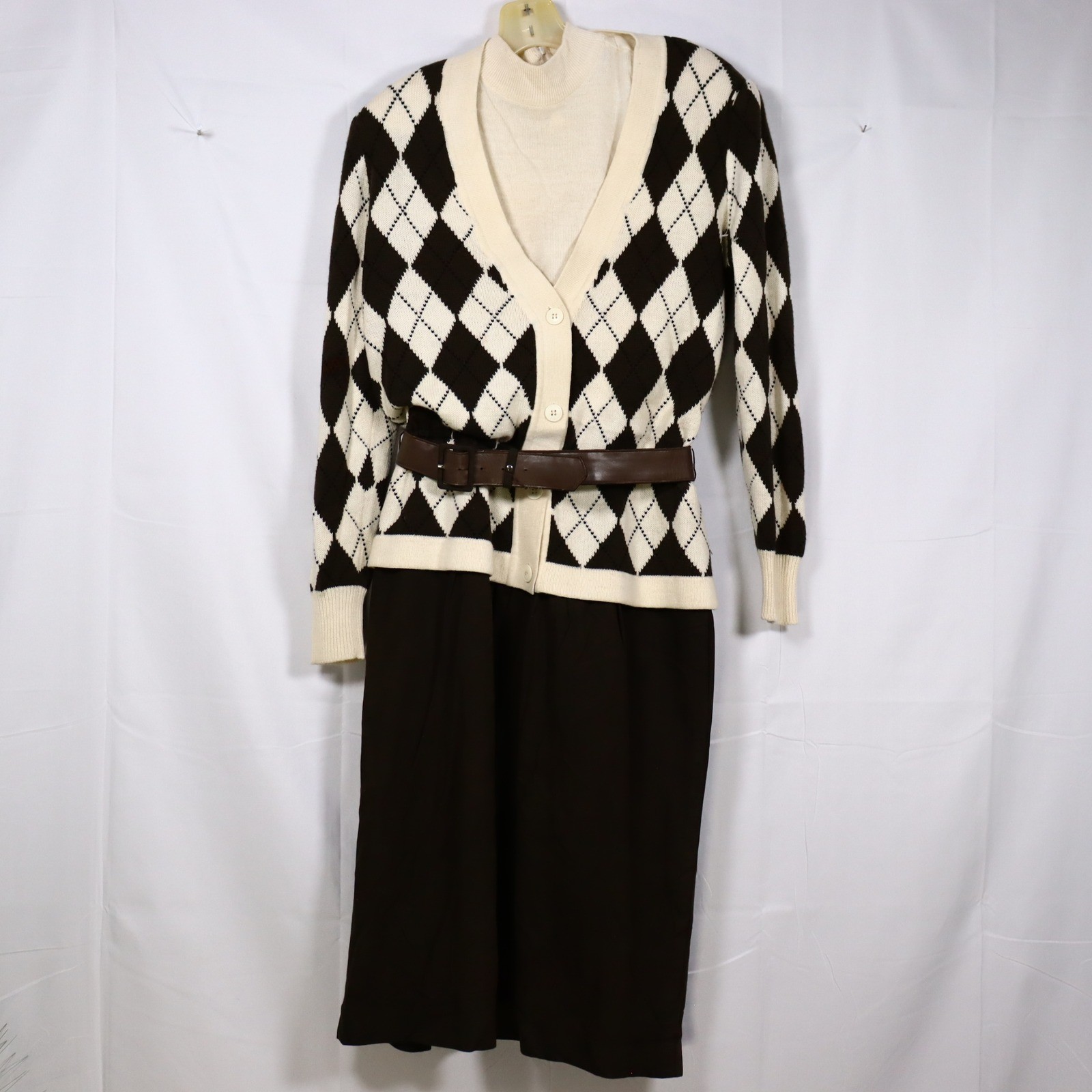 Ciao Ltd. Argyle Skirt Set 10 Brown Womens Vintage Preppy Academic