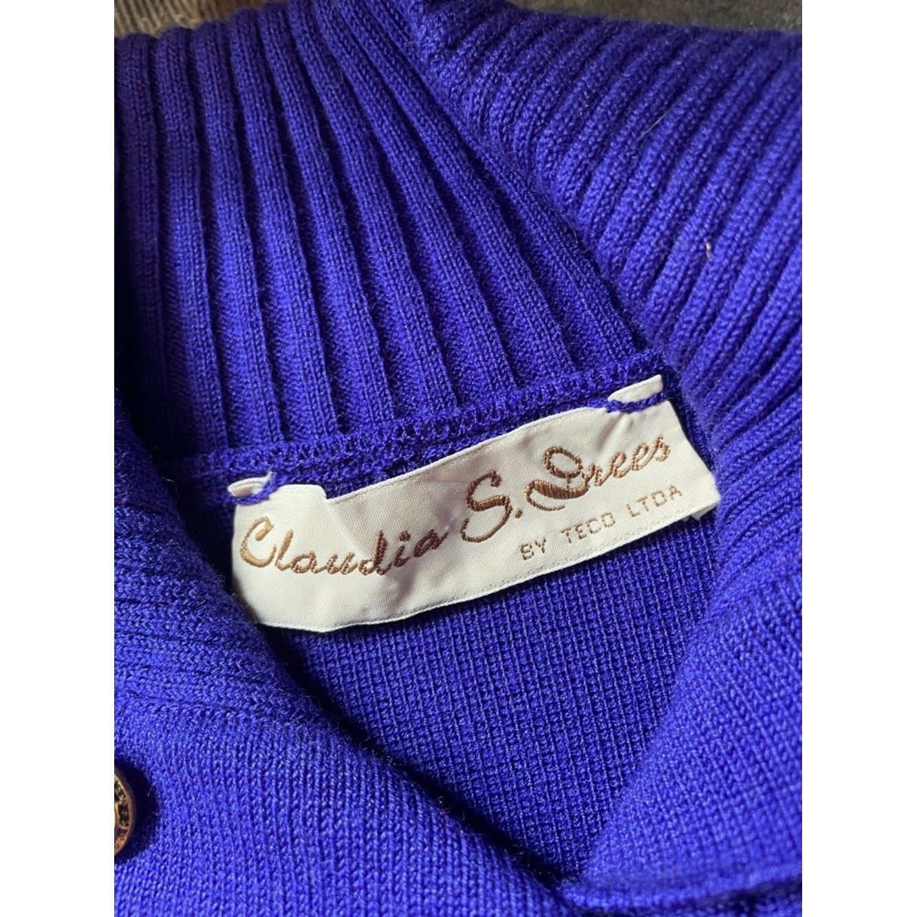 Vintage Claudia S. Drees Violet Knit Midi Skirt & Cardigan Set Size Small