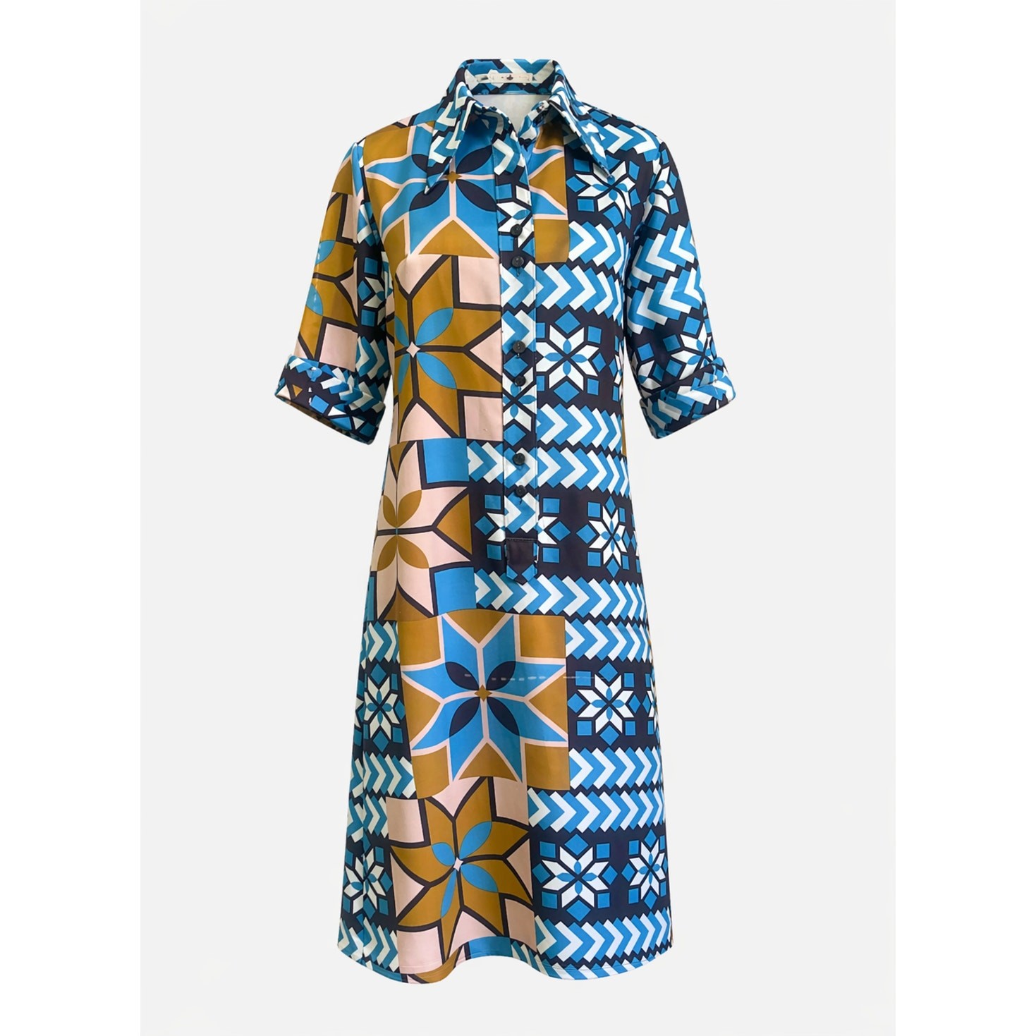 Vtg 70s LANVIN Paris OP Art MOD Dagger Collar Shirt Dress Sz M 8-10 Fit