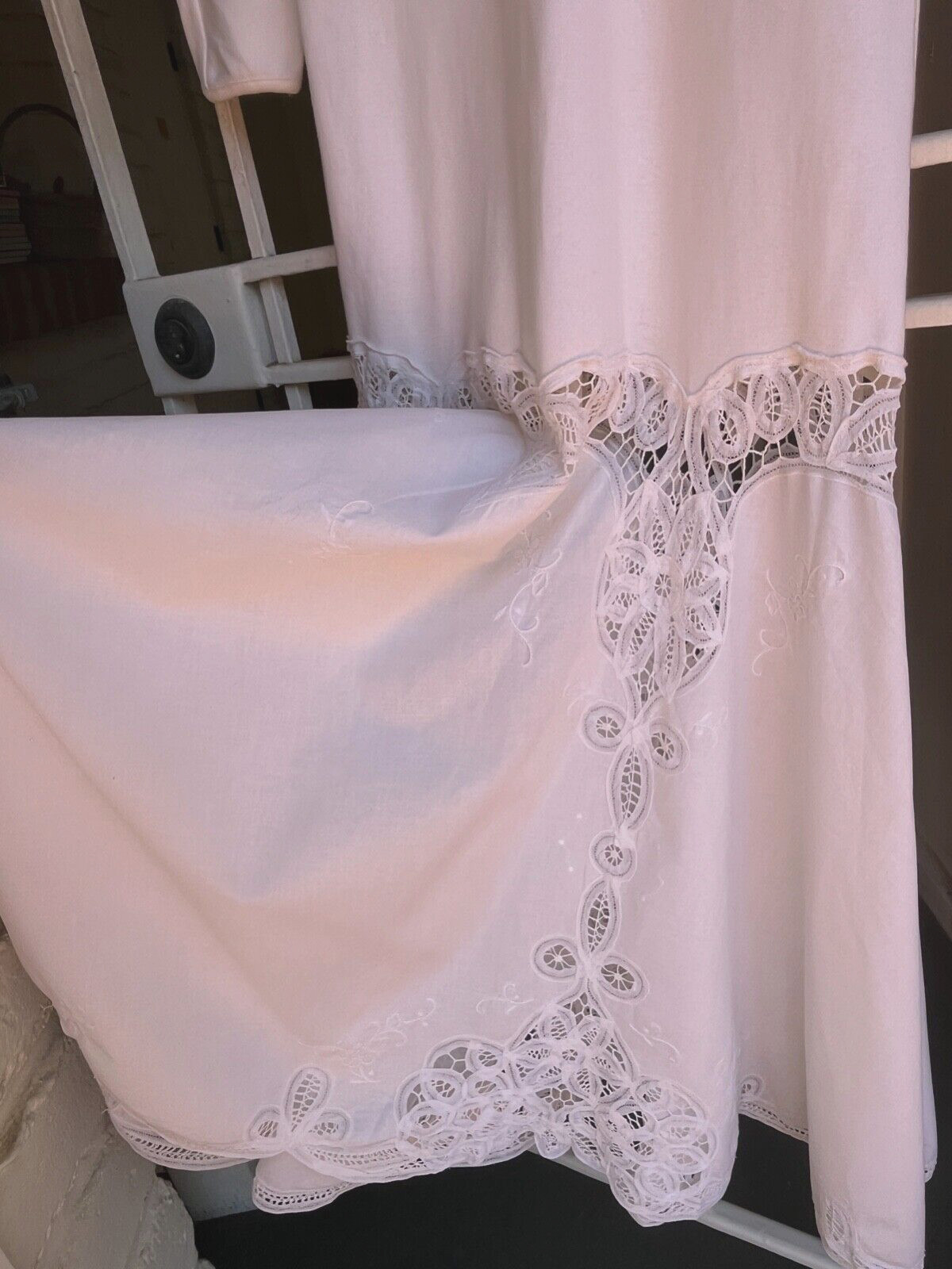 VTG 70s/80 G.Y.M. California 100% Cotton/Linen Imported Lace Ivory Maxi Dress
