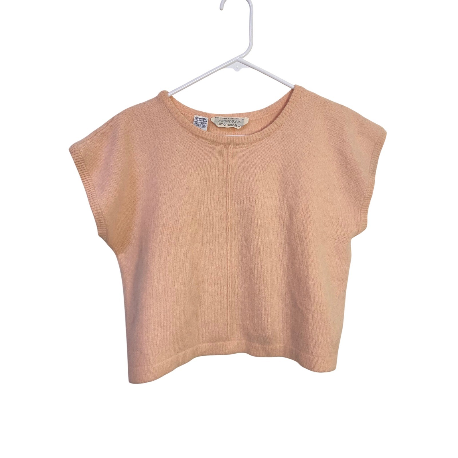Vintage Bloomingdales Beekman Sportswear Peach Angora Lambswool Vest Italy Med