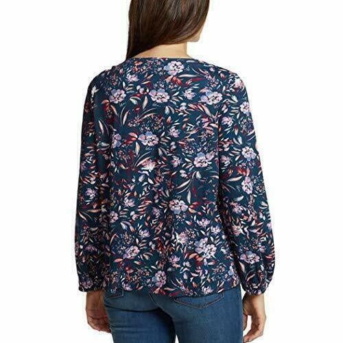 Vintage America Women’s Printed Blouse Tops ( Navy-Wind Blown Floral, M)