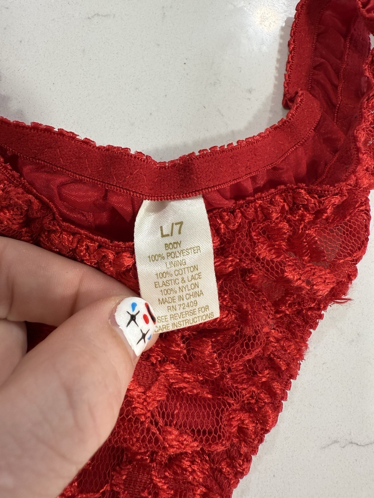 Vntg 1990s Red Lace High Cut Thong Bra Set 34B Large Pin Up Sexy Cotton Lined