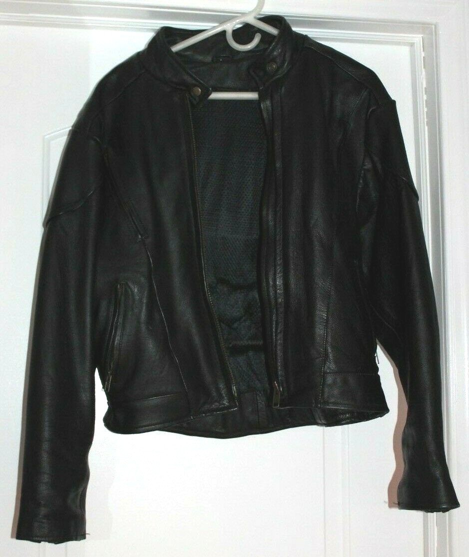 Women’s Black Leather Motorcycle Jacket Moto With Butterfly Embroidery L