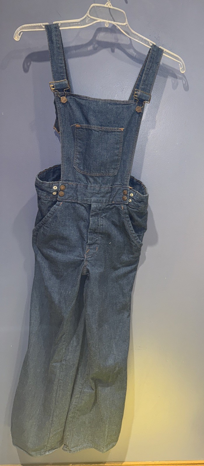 28” Waist Vintage Denim Bibs Bell Bottom 1970 USA Dark Wash Unbranded Selvedge