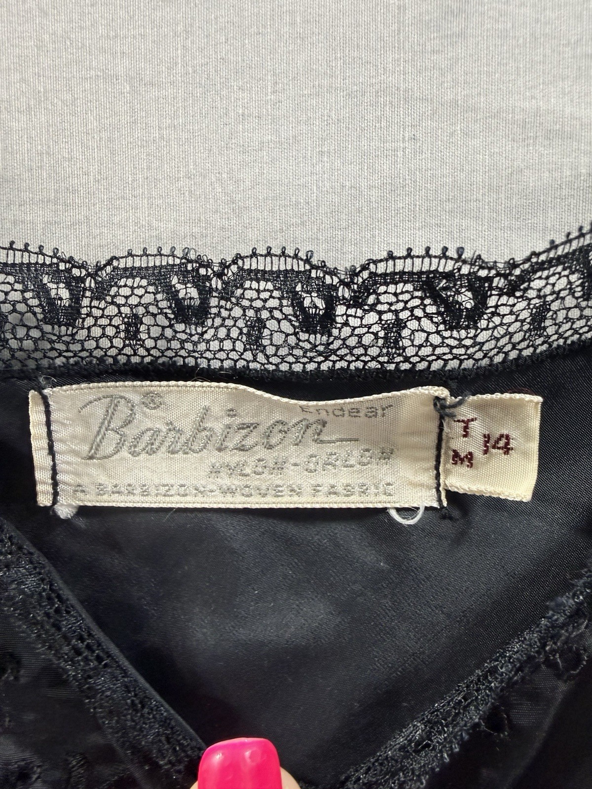 Vintage 1950’s BARBIZON Endear Tafredda Full Slip Black Dress Pleat Hem Miss 14