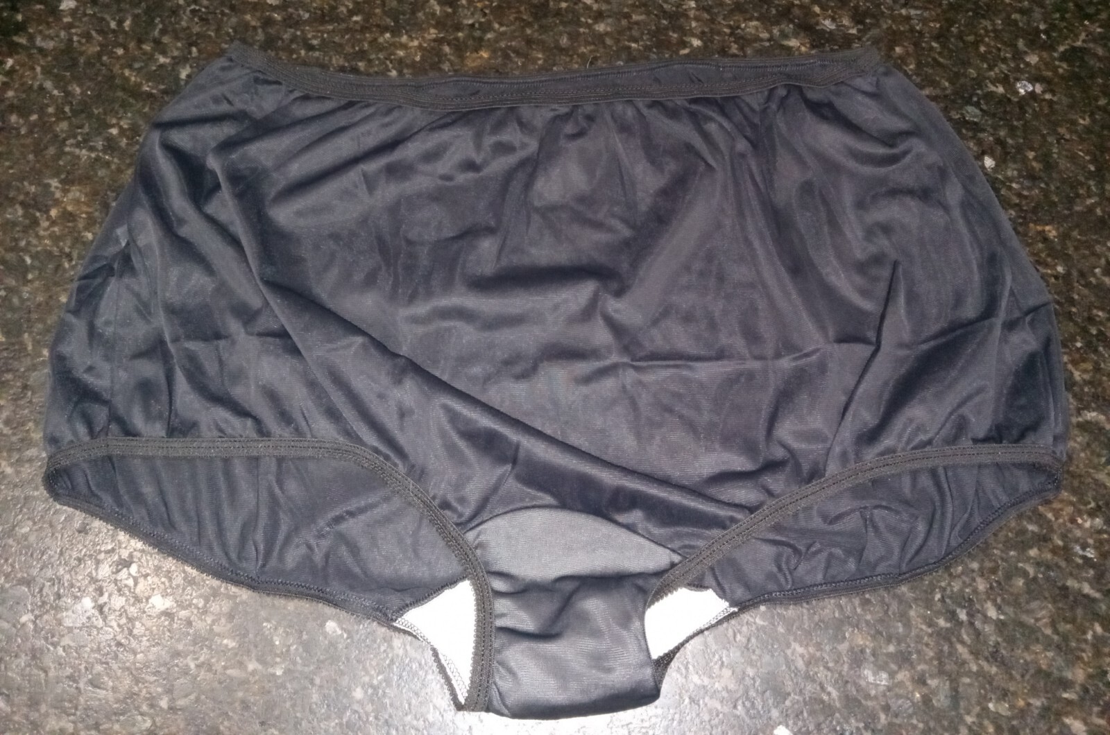 Vtg NOS Serenada Black Peek-a-Boo See Thru Silky Nylon Granny Panties Sz 14 USA