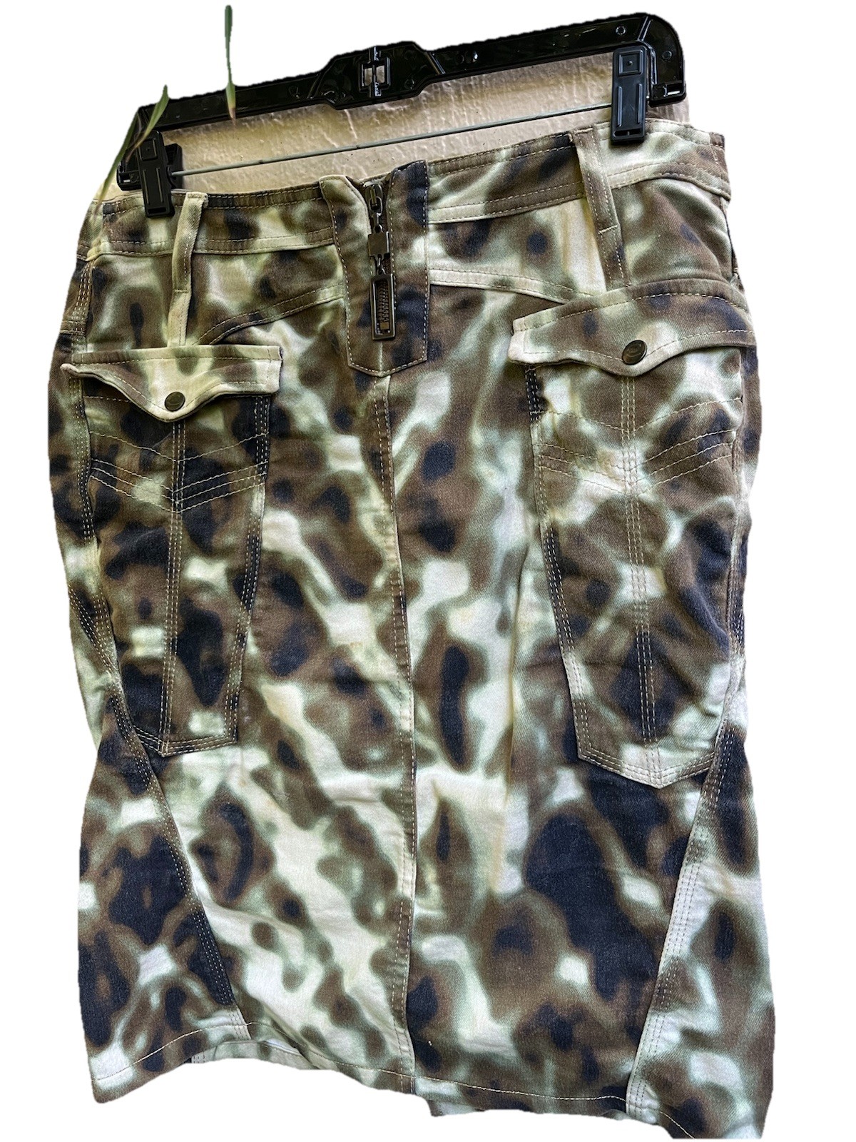 Vintage JUST CAVALLI DENIM camouflage pencil skirt 42 Gold Stitching Zip Italy
