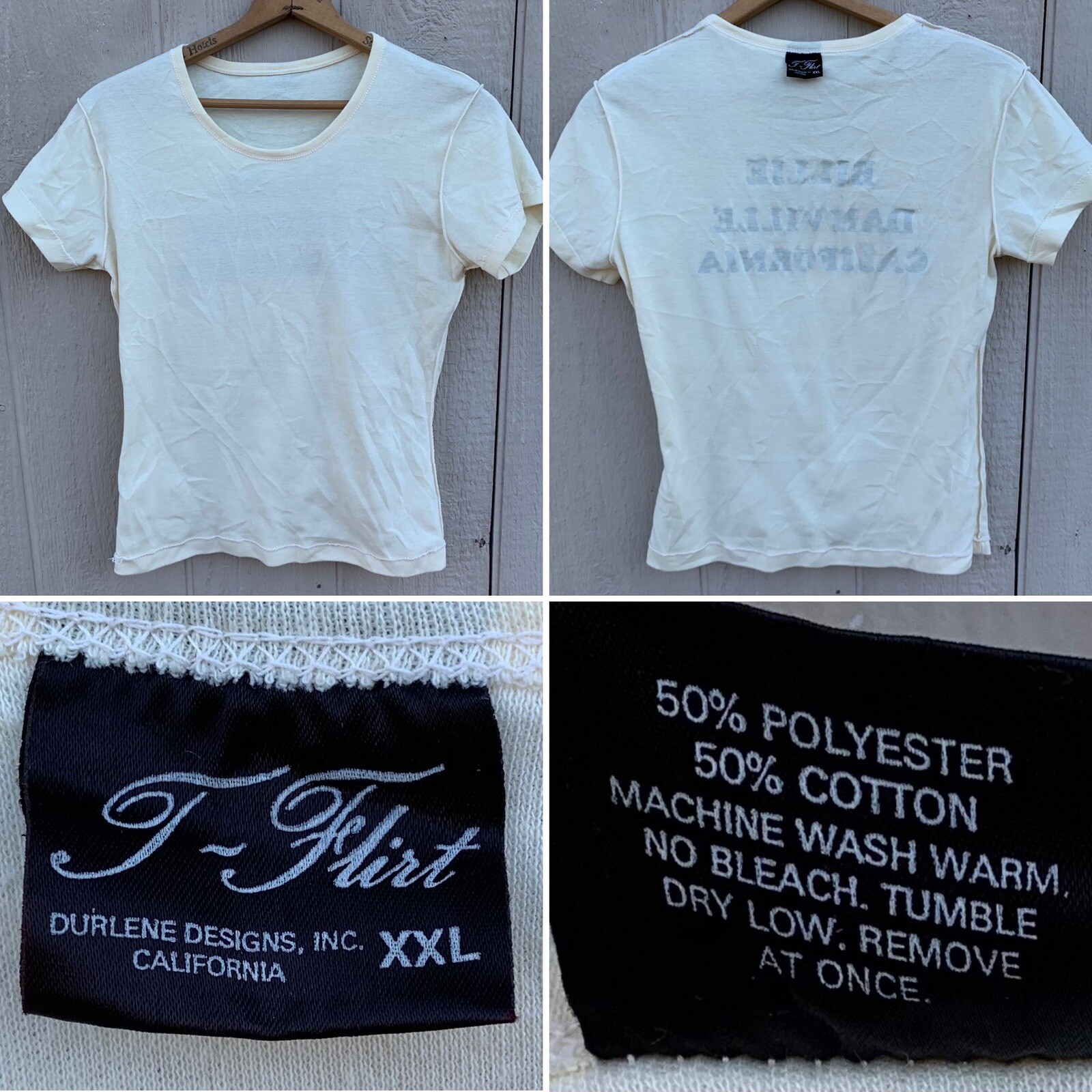 vintage Billie Danville California iron on lettering t shirt T Flirt XXL 1980s