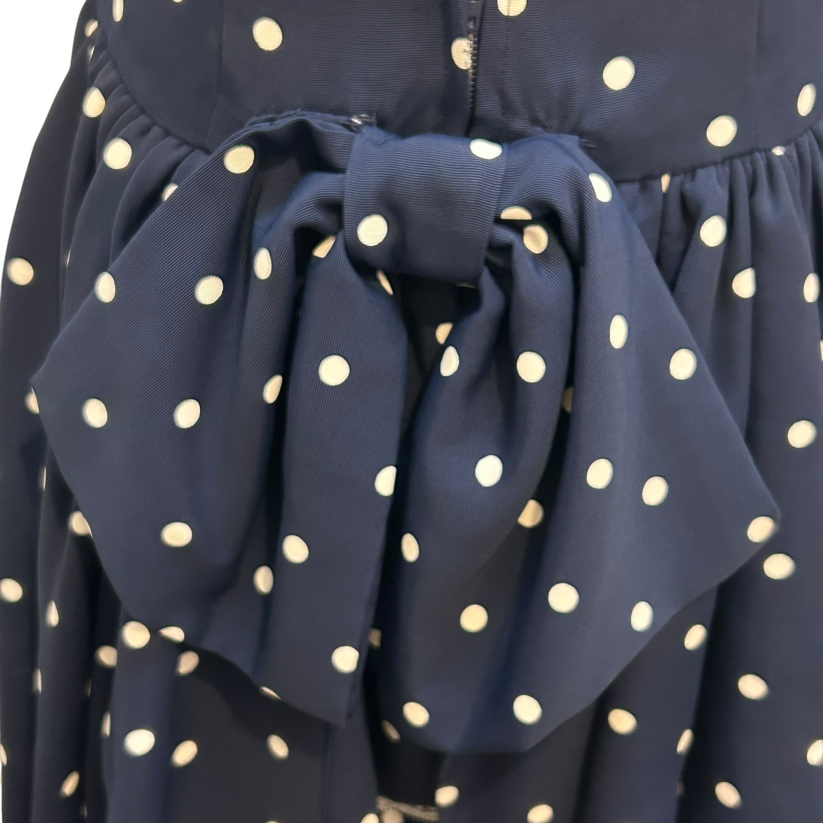 Vintage 1980s 1990s Polka Dot Dress Navy Blue Bow Lace Trussel Size XS or S