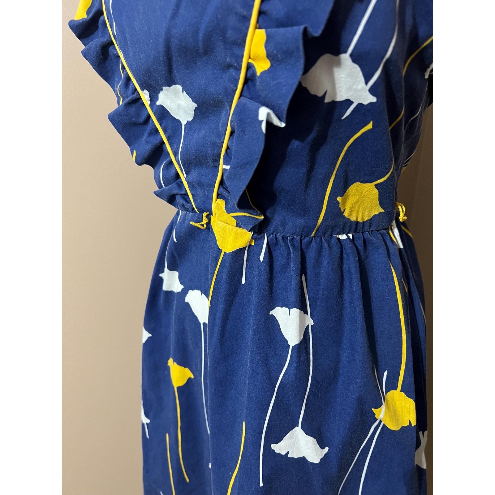 Vintage 70s Blue & Yellow Floral Tank Sundress Retro Mod Size Small