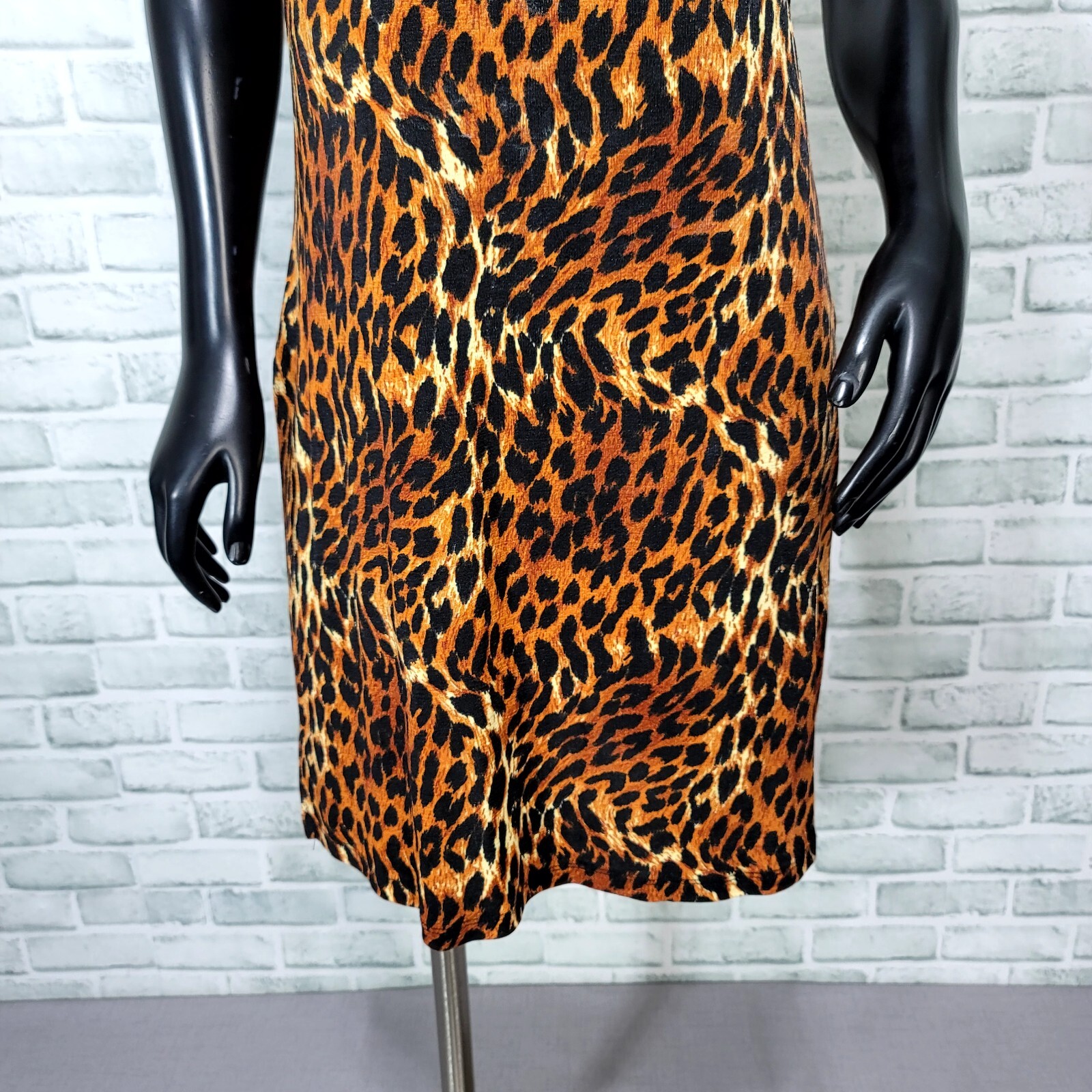Vintage 90s Carol USA Womens M Leopard Slinky Stretchy Mack Neck Sleeveless