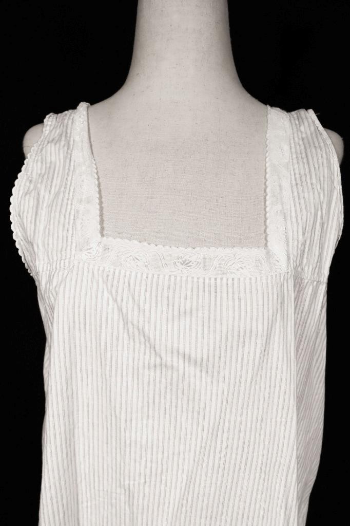 Antique 1920’s French Gray/White Cotton Slip/Night Gown Size Large Exc Cond