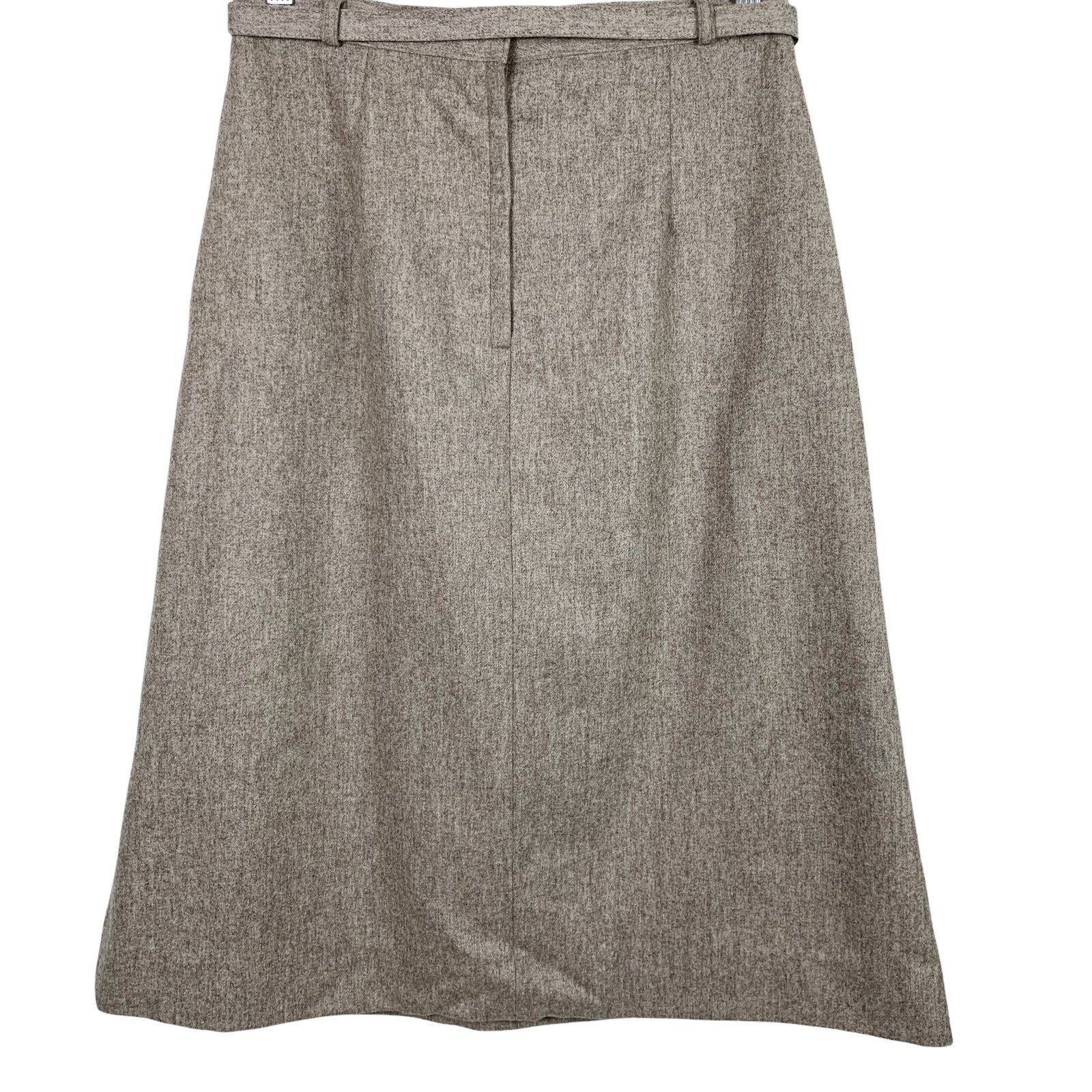 Vintage Wool Skirt Size 14 Lined Pockets Belted Gray Beige Knee Length FLAW