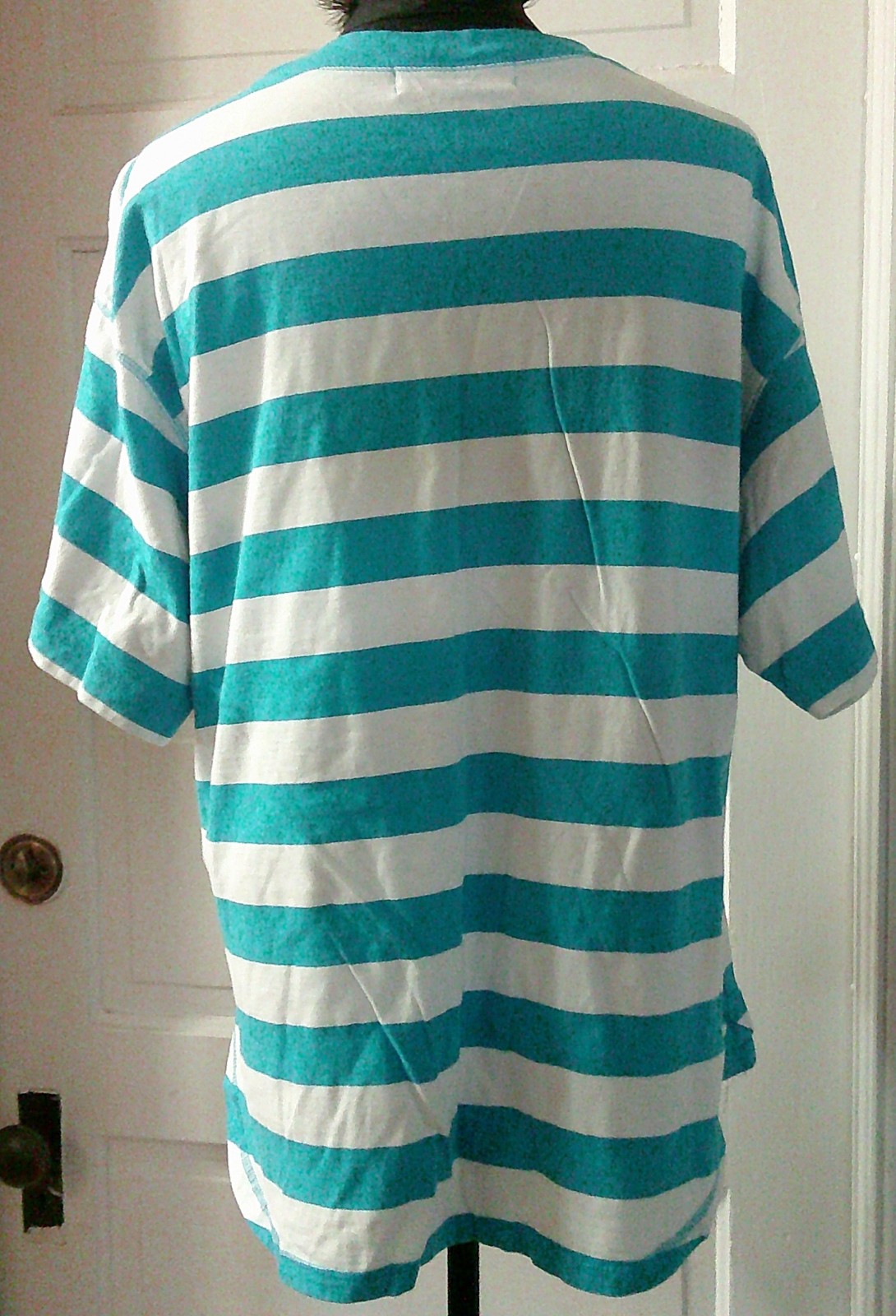80’s PACER SS Turquoise Stripe Pocket T-Shirt Top Blouse M