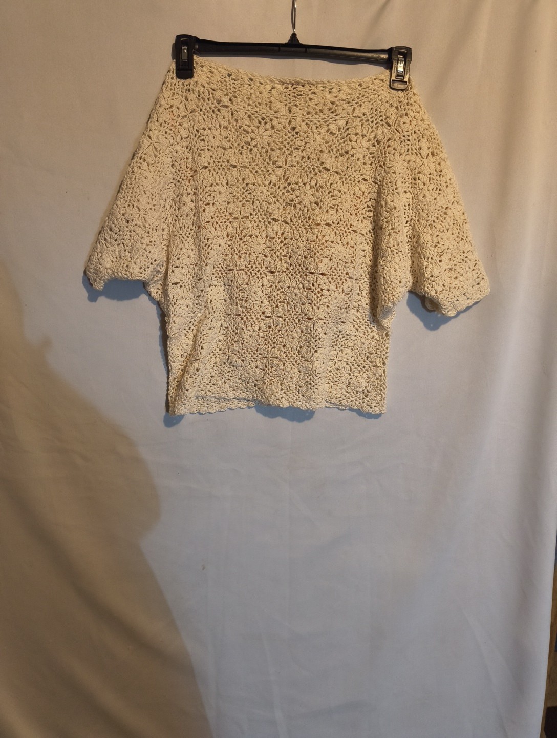 Kyouko Design Studio Vintage Crochet Sweater Women M Cream VTG Cottage core