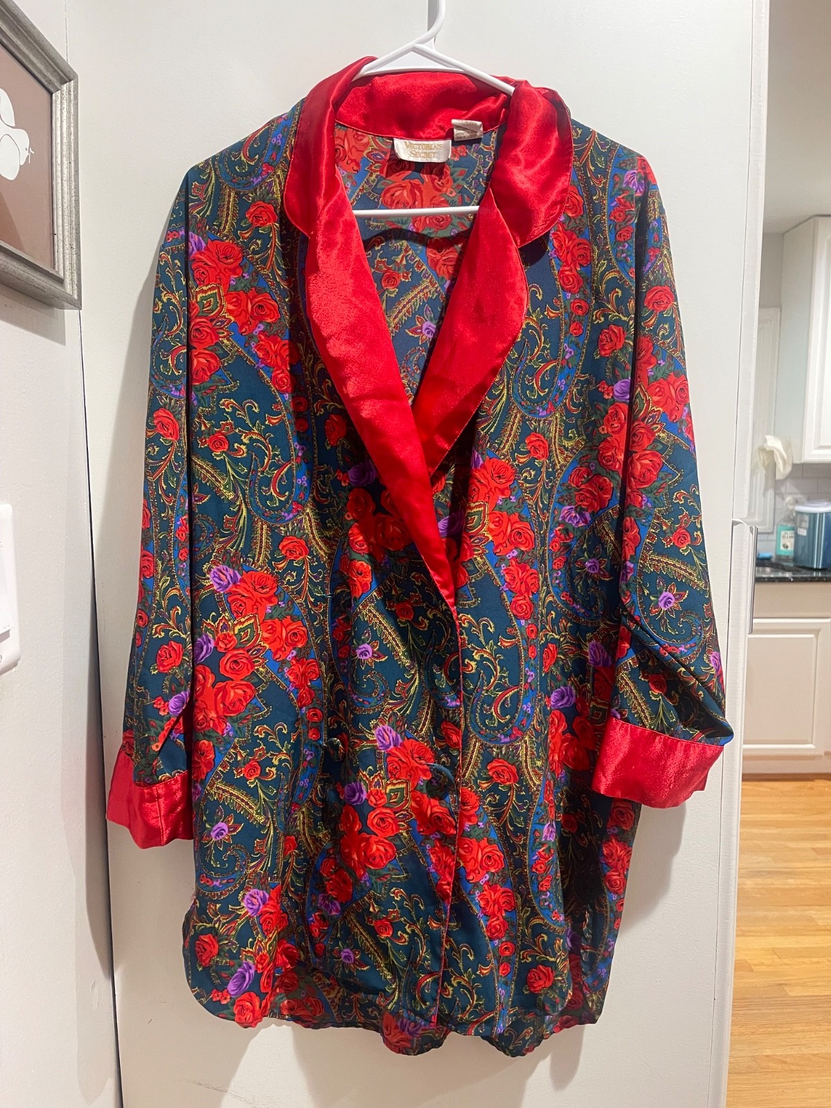 Vintage Victoria’s Secret Gold Label Floral Paisley Satin Smoking Jacket S 90s
