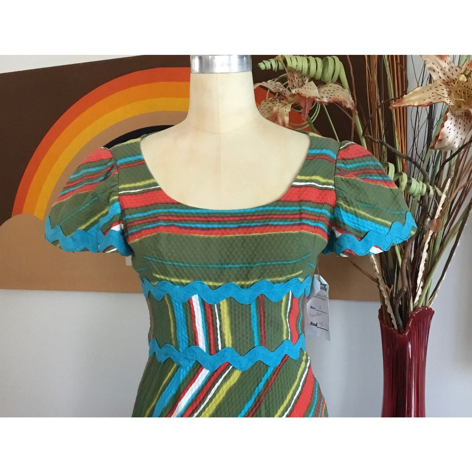 1960s Harmay St Amour Striped Maxi Dress Vintage Piquet Cotton Mod Rainbow Gown