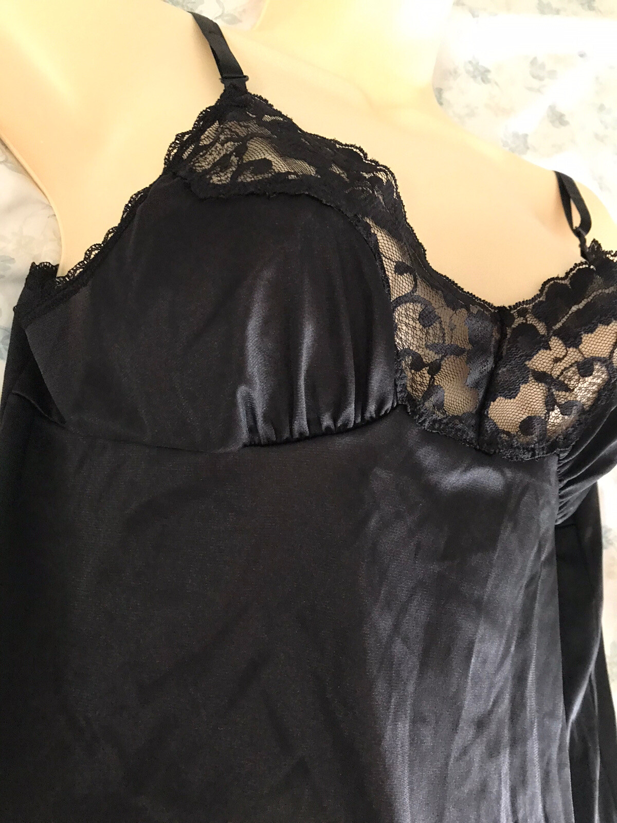 Vintage Vassarette Black Lace Slip Dress Size 24” 38/44