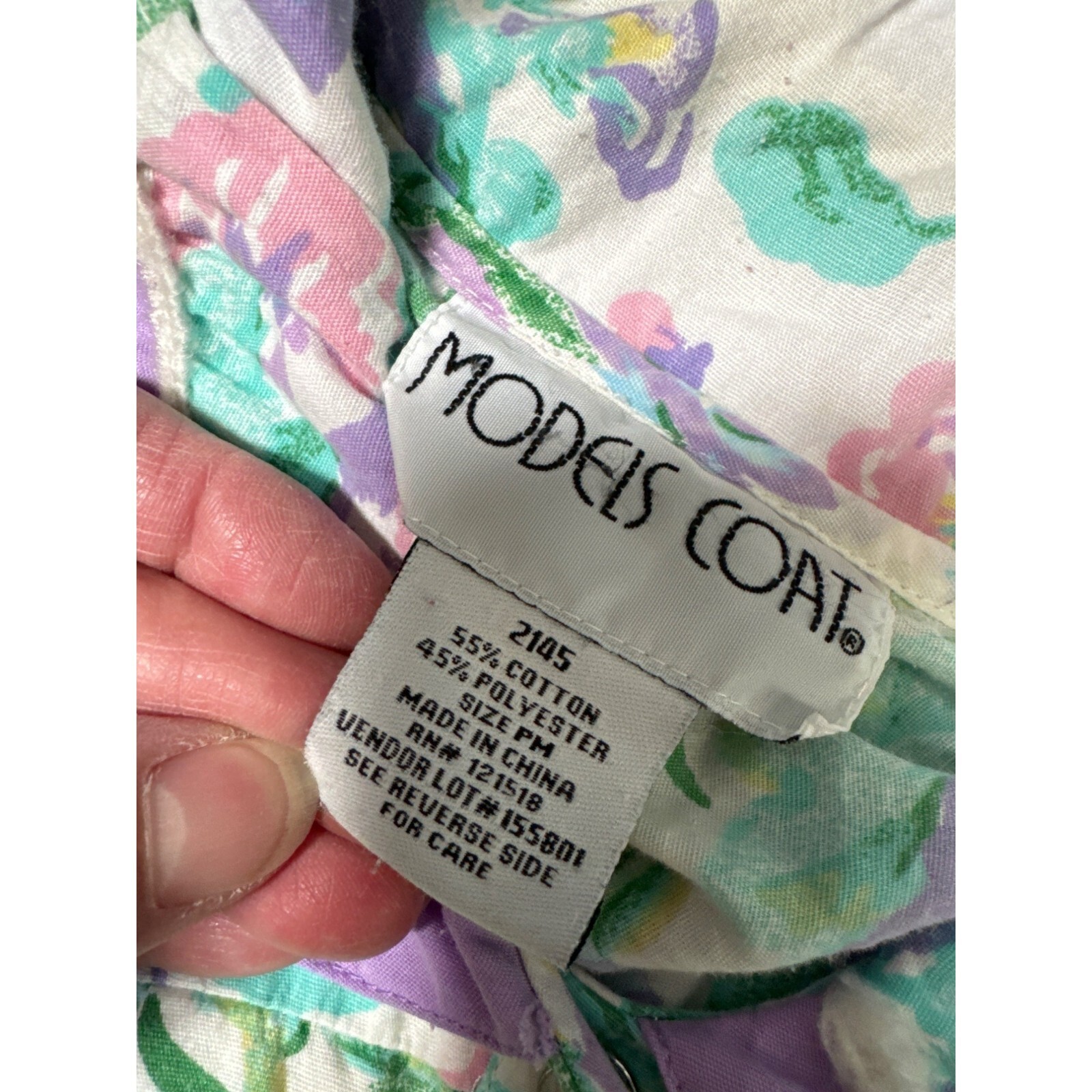 Vintage Models Coat Floral Nightgown Robe Size M 55% Cotton 45% Polyester White