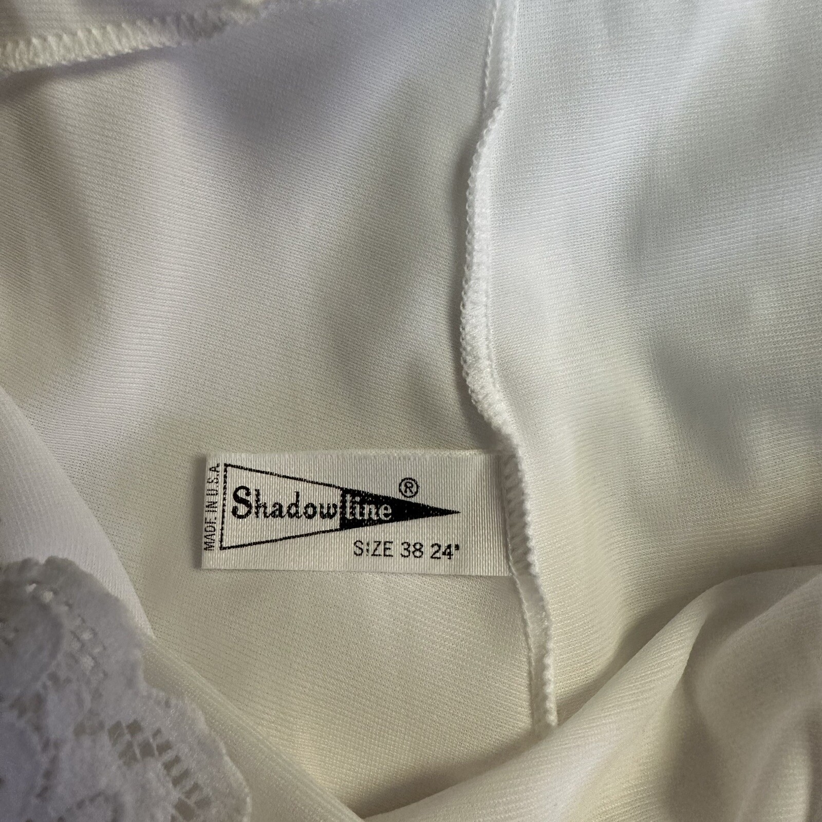 Shadowline Vintage White Slip Lingerie Silky Satin Nylon Lace Size 38 24″ NEW
