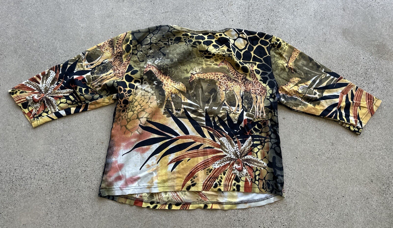 Vintage Y2K Take Two Abstract Giraffe Animal Print Sequin 3/4 Sleeve Top Size M