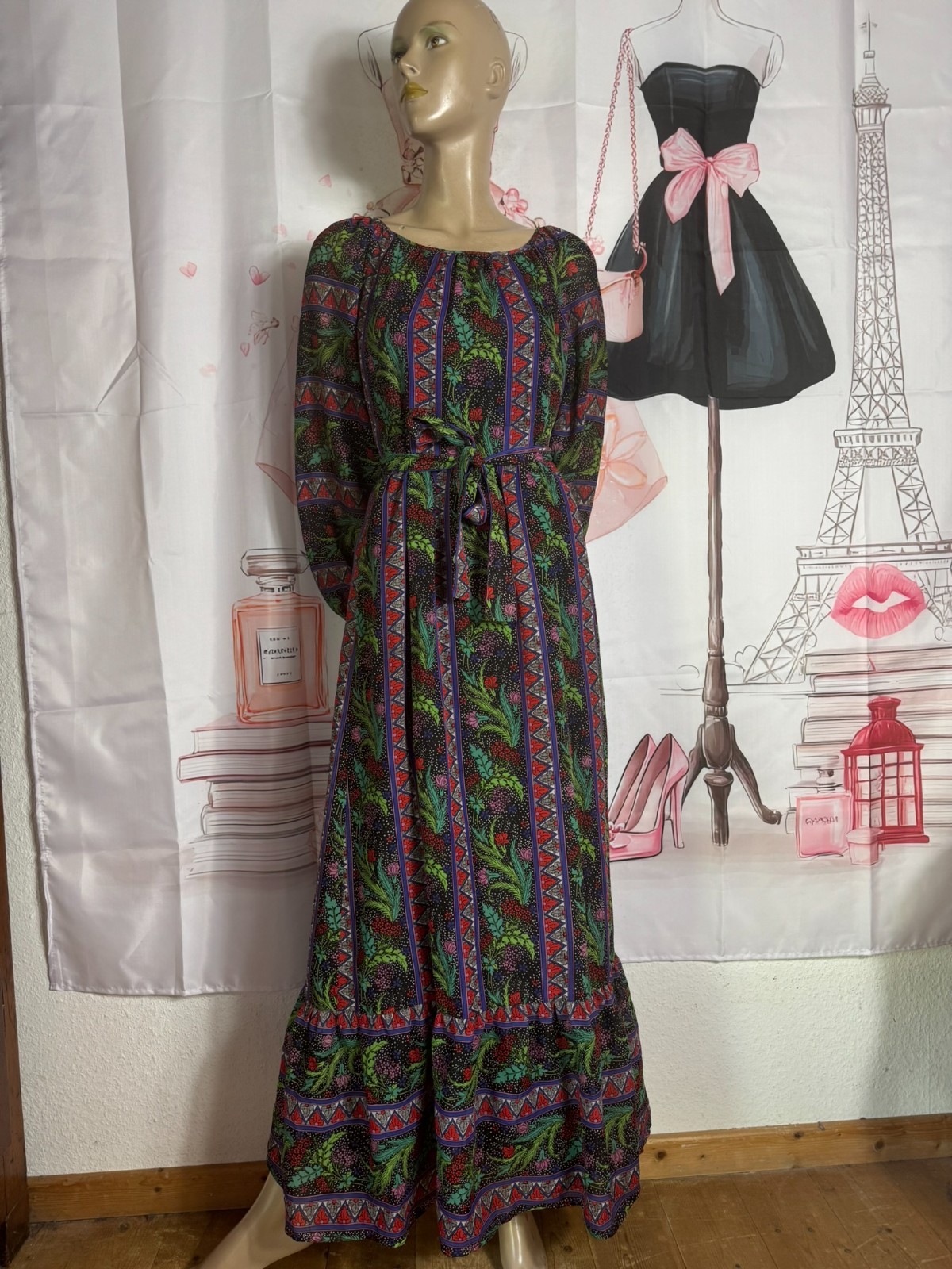 Vintage 70s Boho Maxi Dress Hippie Festival Dress Tricel XS S Floral