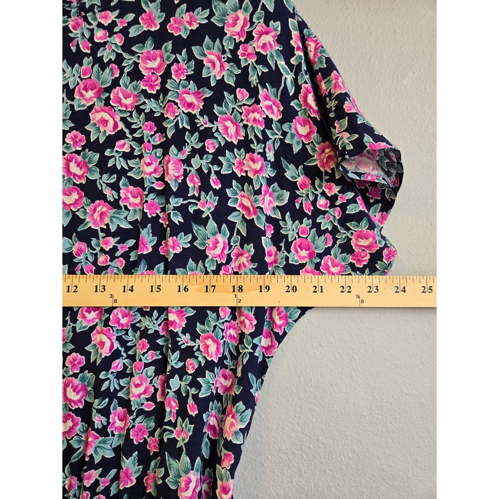 Paquette Too! Floral Vintage 90s Rayon Belted Midi Dress Pink Navy Size 12
