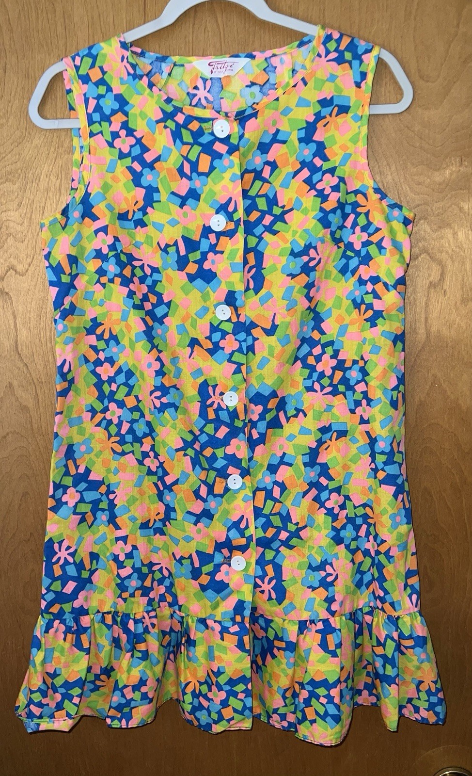 fritzi of california Vintage 70’s sleeveless button up ruffle mini shift dress