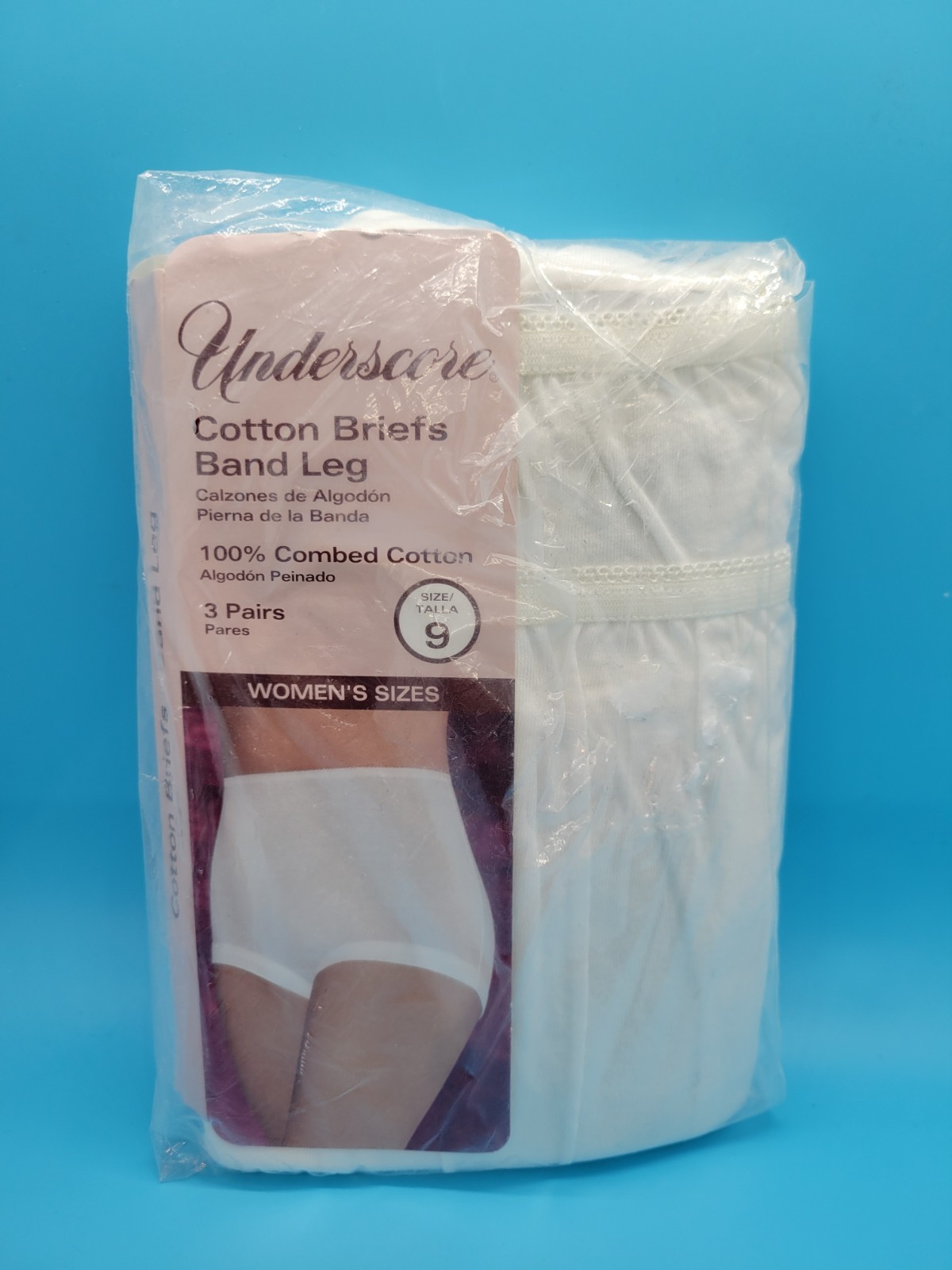 Underscore Briefs White 3 Pair Pack 100% Combed Cotton Womens Size 9 Vintage NEW