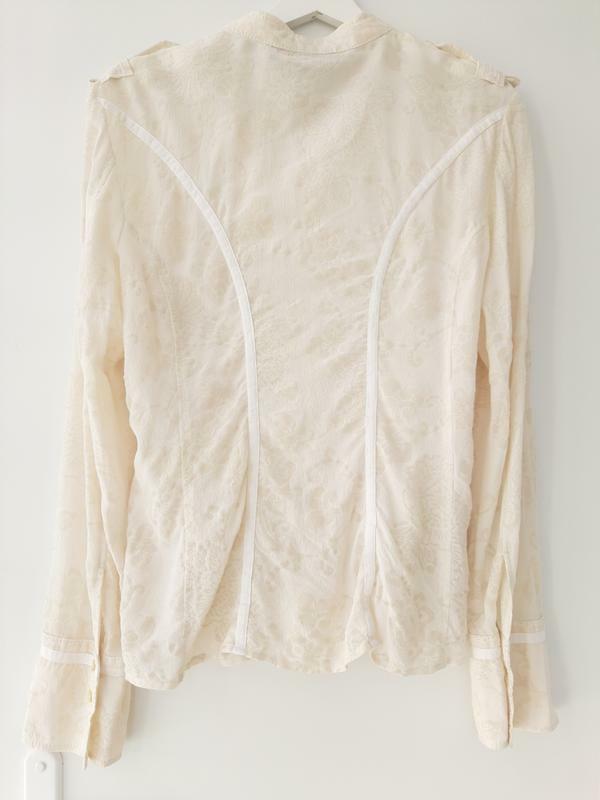 Vintage 90’s Marc Cain Woman Silk Blouse Chiffon Lace Shirt Ivory Buttons Size 4