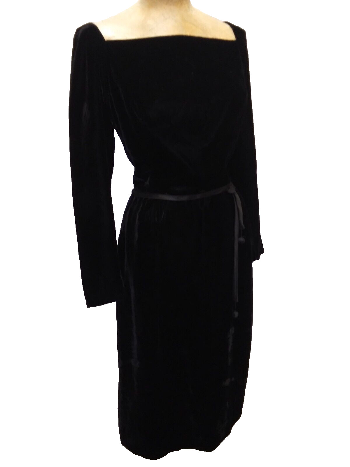 Vintage 1950’s 60’s Black Rayon Velvet Cocktail Dress Size Medium