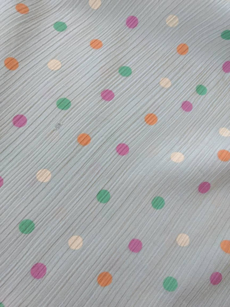 Vintage 80s Polka Dot Dress Gray Pink Green Orange White Crossover Bust