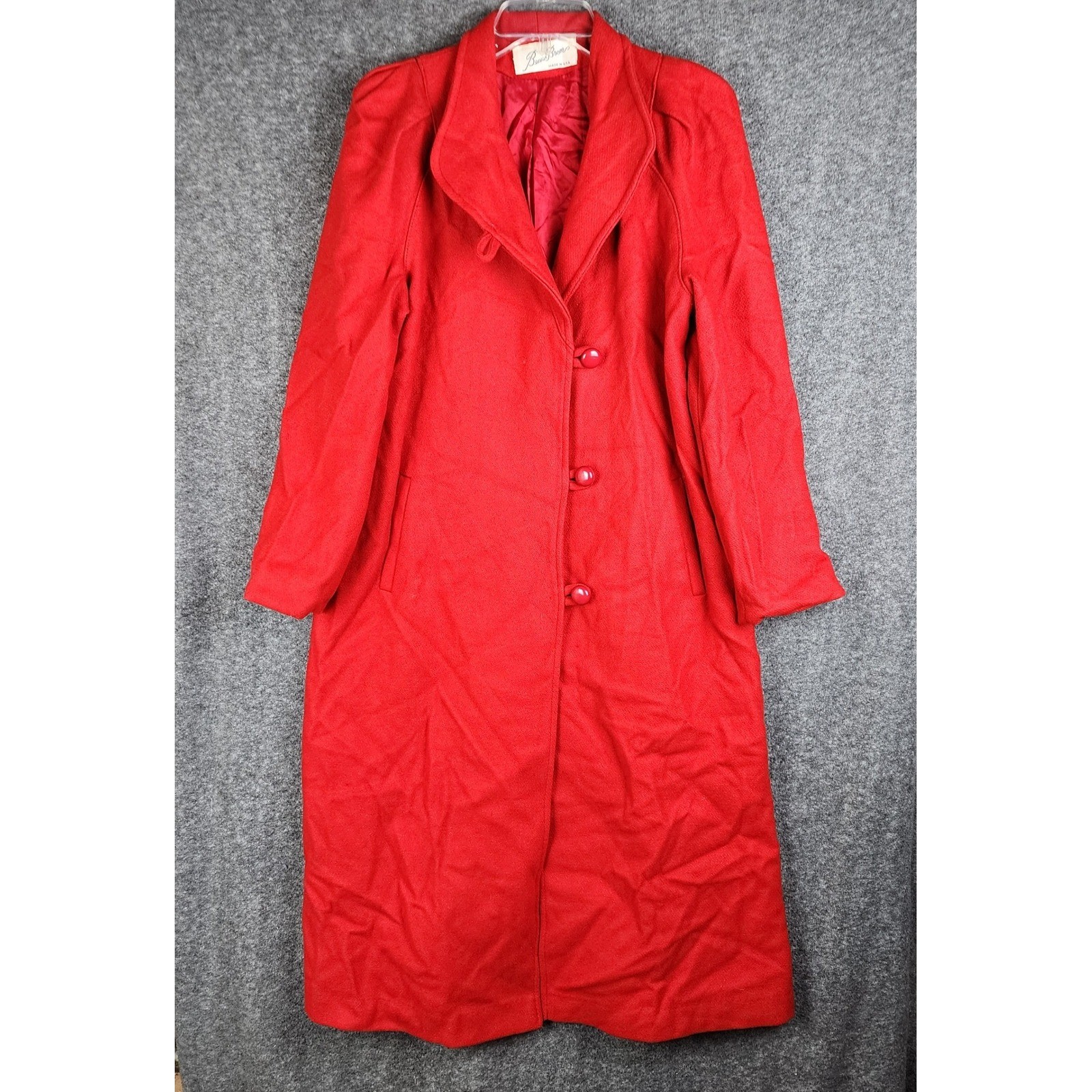 Beau Brem Overcoat Women 8 Red Vintage Shawl Collar Longline Wool Blend USA