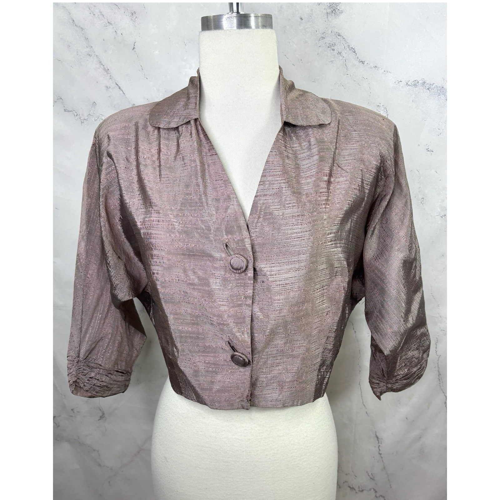 Vintage 1930s Bolero Button Blouse Shirt Jacket Dolman Sleeves S Hollywood Silk