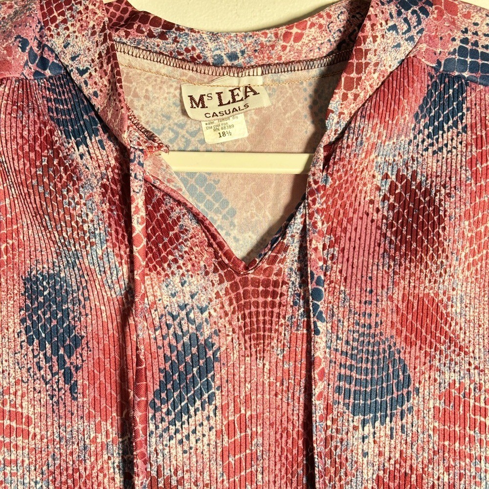 Ms Lea Casuals Vintage Plus 18 1/2 Snakeskin Crinkle Tie Neck Blouse Tunic NWOT