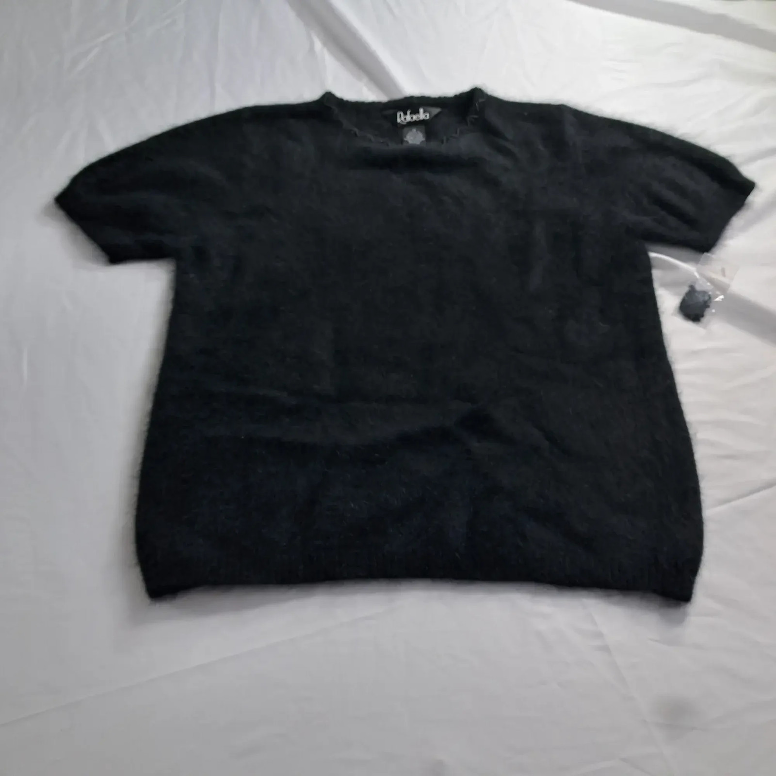 Rafaella Womens Black Angora Blend Short Sleeve Fuzzy Pullover Top M’,’Rafaella’