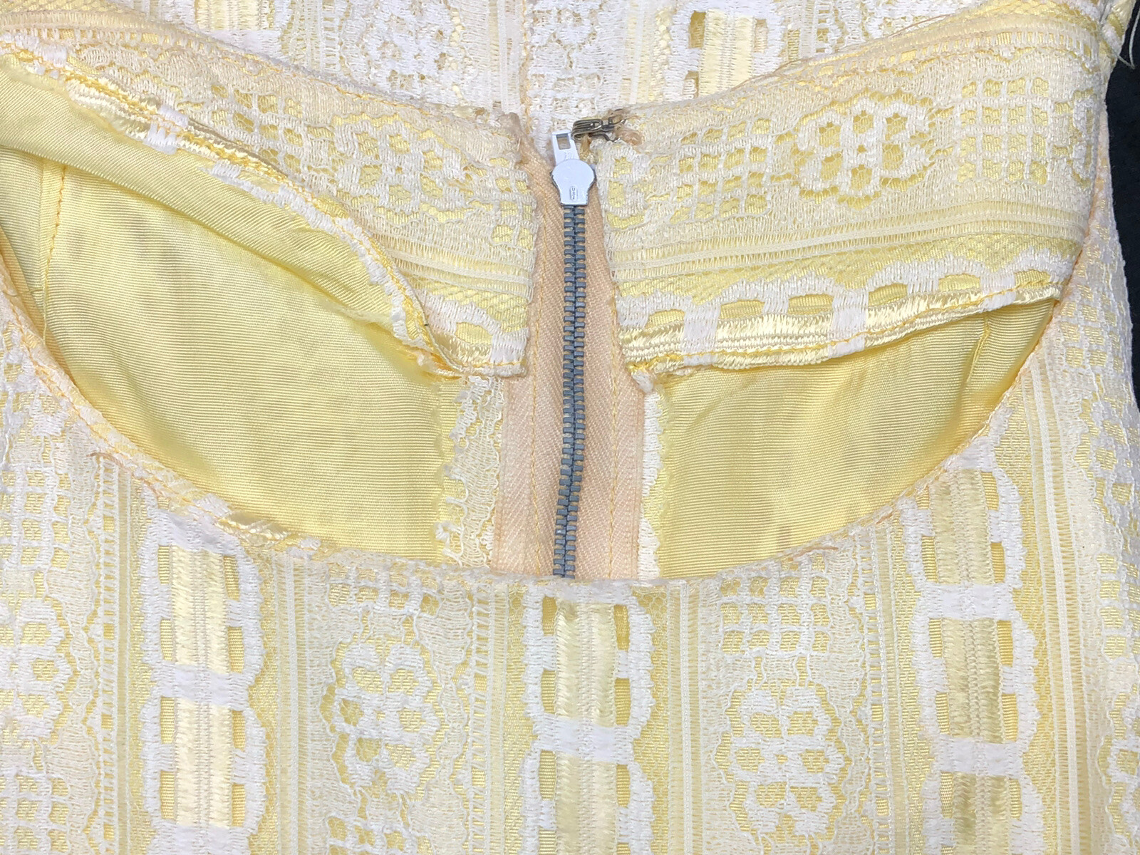 Vintage Lace Hippie MOD BOHO MAXI DRESS Yellow White 1960’s 1970s