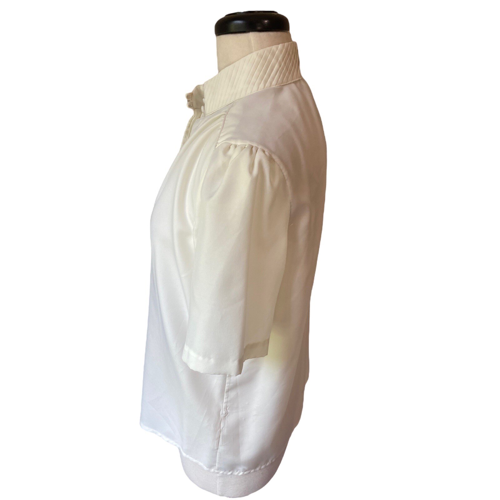 VTG Rhoda Lee 50s 60s White Ivory Blouse Sz 16 High Neck Short Sleeve Button Up