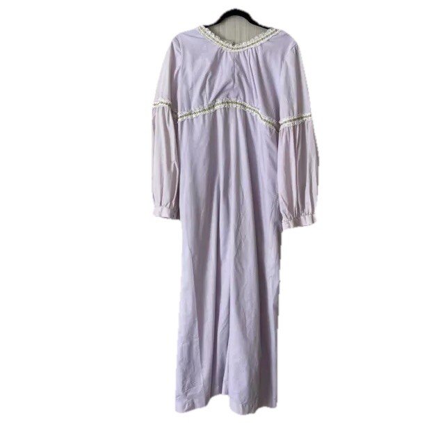 VTG 1970’s Handmade Purple Swiss Dot Maxi Dress Lace Floral Trim Cottagecore