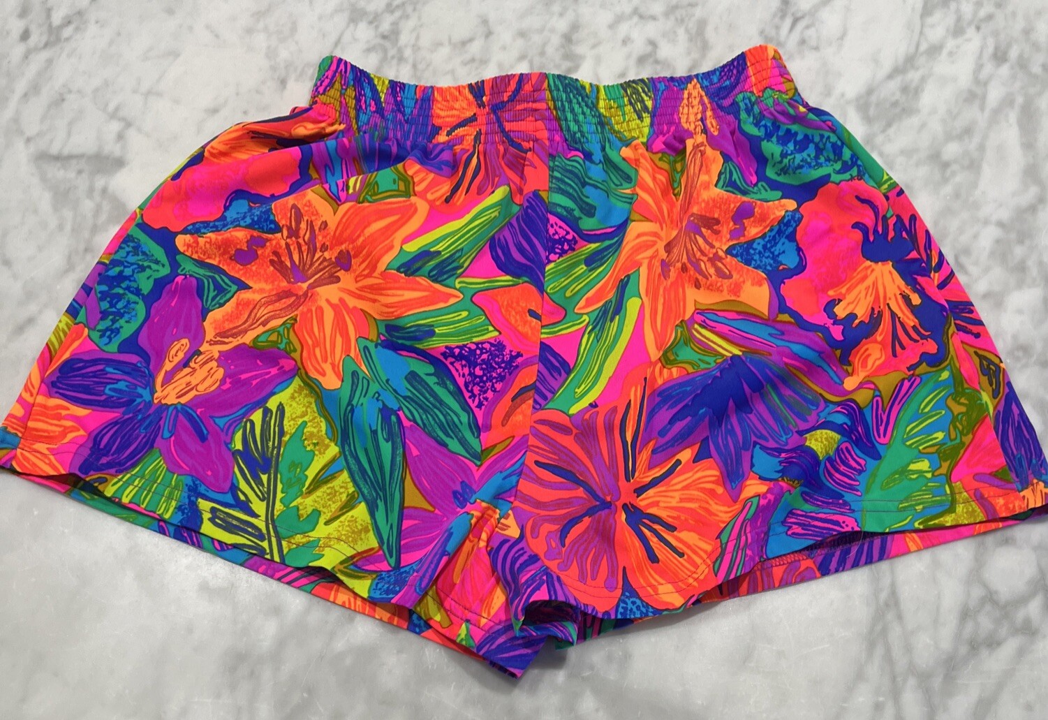 Vintage OP Shorts Women’s Size 9 Bright Neon Floral Beach Joggers Made USA